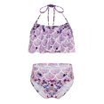 thumbnail image 1 of TiaoBug Girls 2 Pcs Mermaid Bikini Sets Shiny Halter Ruffles Crop Top with Triangle Brief Bathing Suit Tankini Purple A 130, 1 of 5