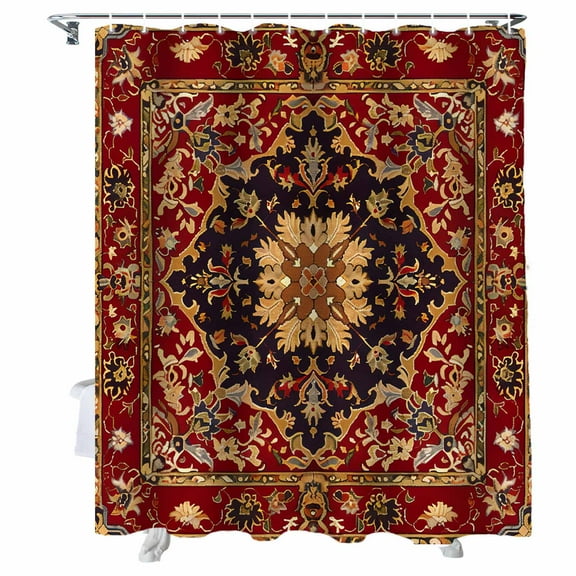 Shower Curtains Vintage Floral Bath Curtain Ethnic Style Flowers Red Waterproof Bathroom Shower Curtain Set with Hooks Decoration 72 x 72 Inches