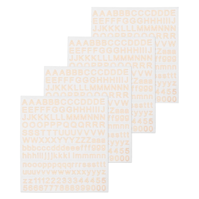 4 Hojas de Letras y Números de Resina 3D A a Z 1 a 9 Pegatinas Mini Metálicas de Aleación en Oro Rosa para Uñas de Resina