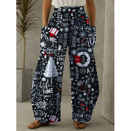 

Women s Christmas Snowflake Christmas Tree Print Wide Leg Trousers High Waist Loose Pajama Pant for Xmas Family Party