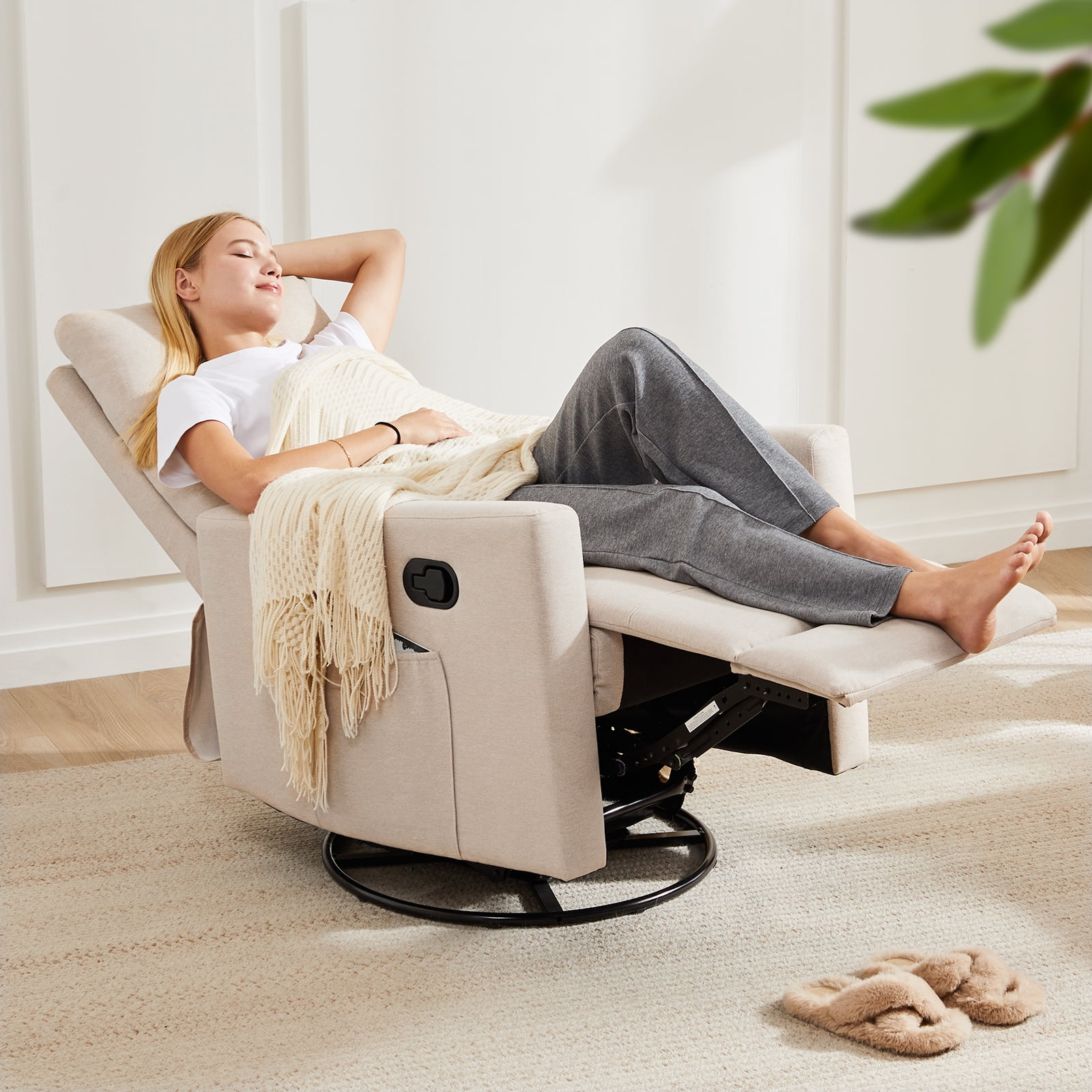 JIOABL Rocking Glider Chair Nursery Seat with Soft Padding & 360° Swivel for Home Soothing Moments, Beige