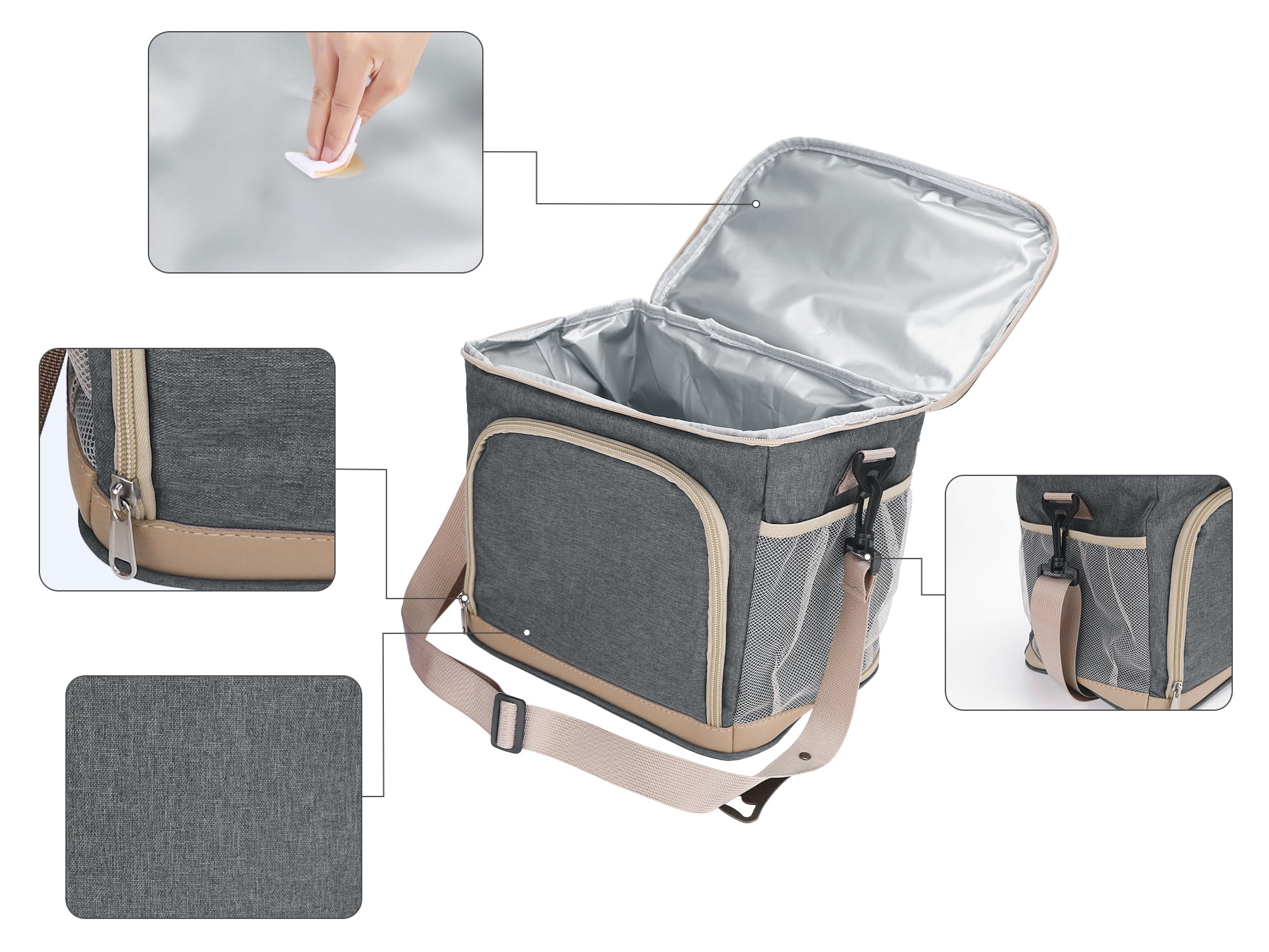 Unique Bargains Lunch Bag Insulated Lunch Bag with Adjustable Shoulder Strap Gray
