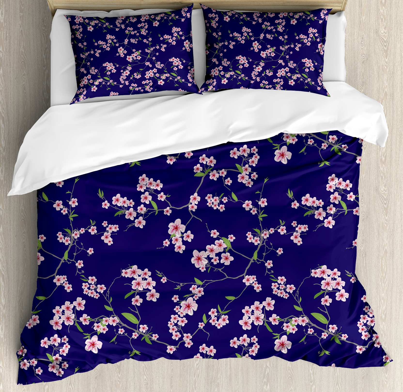 Japanese Duvet Cover Set, Blooming Sakura Cherry Branches ...