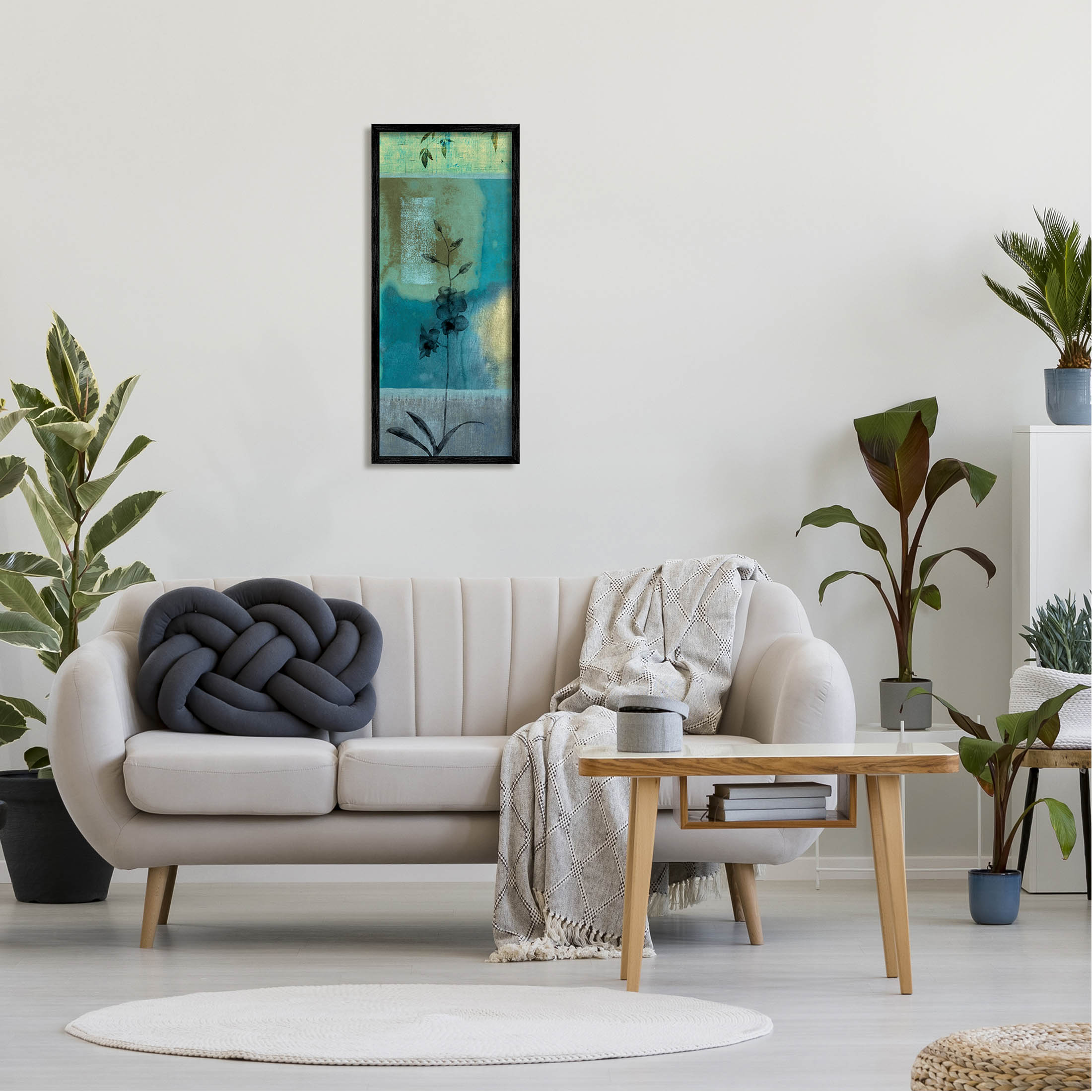 Layered Orchid Flower Teal Shapes Botanical & Floral Graphic Art Black Framed Art Print Wall Art