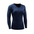 thumbnail image 1 of Women's Pro Fitness Sports Tights Tops Shirts Stretch Long-sleeved Quick-drying Compression T-shirts Running Yoga Training Clothes,Dark Blue,2XL, 1 of 7