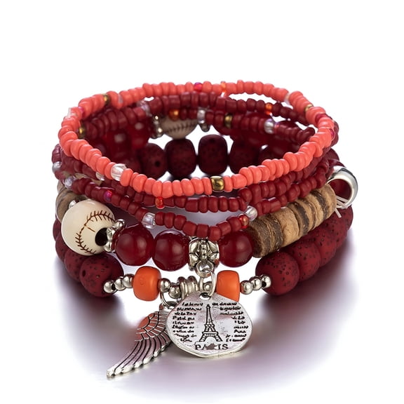 DESIGNICE Beaded Bracelets for Women - Fashion Accessories,Stretch Bohemian Style Stretch Multilayered Boho Bracelet,for More Occasions (E)