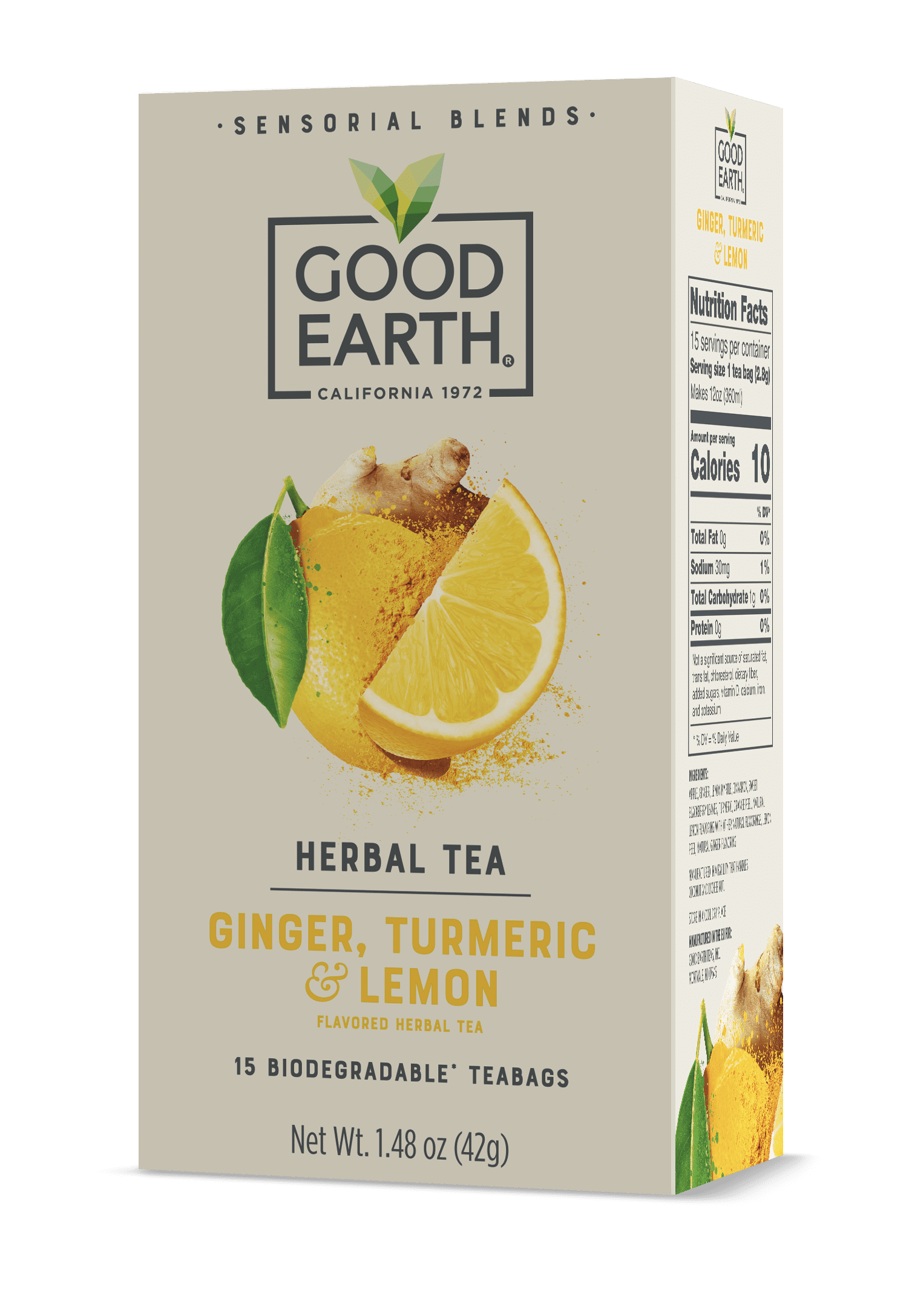 Good Earth Sensorial Blends Ginger, Turmeric & Lemon Herbal Tea, 15 Count Tea Bags