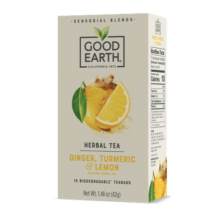 Good Earth Sensorial Blends Ginger, Turmeric & Lemon Herbal Tea, 15 Count Tea Bags