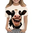 thumbnail image 2 of Xdegoge Kids 3D Laughing Cow Graphic T-Shirt Funny Animal Print Short Sleeve Crewneck Novelty Summer Tees Casual Tops, Size 5-6, 2 of 8