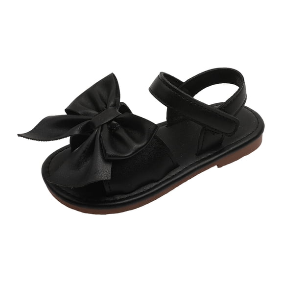 Tigivemen Toddler Girls Sandals Summer Water Shoes Casual Open Toe Beach Shoe Princess Girl Dressy Sandal with Bow Black Size 12.5