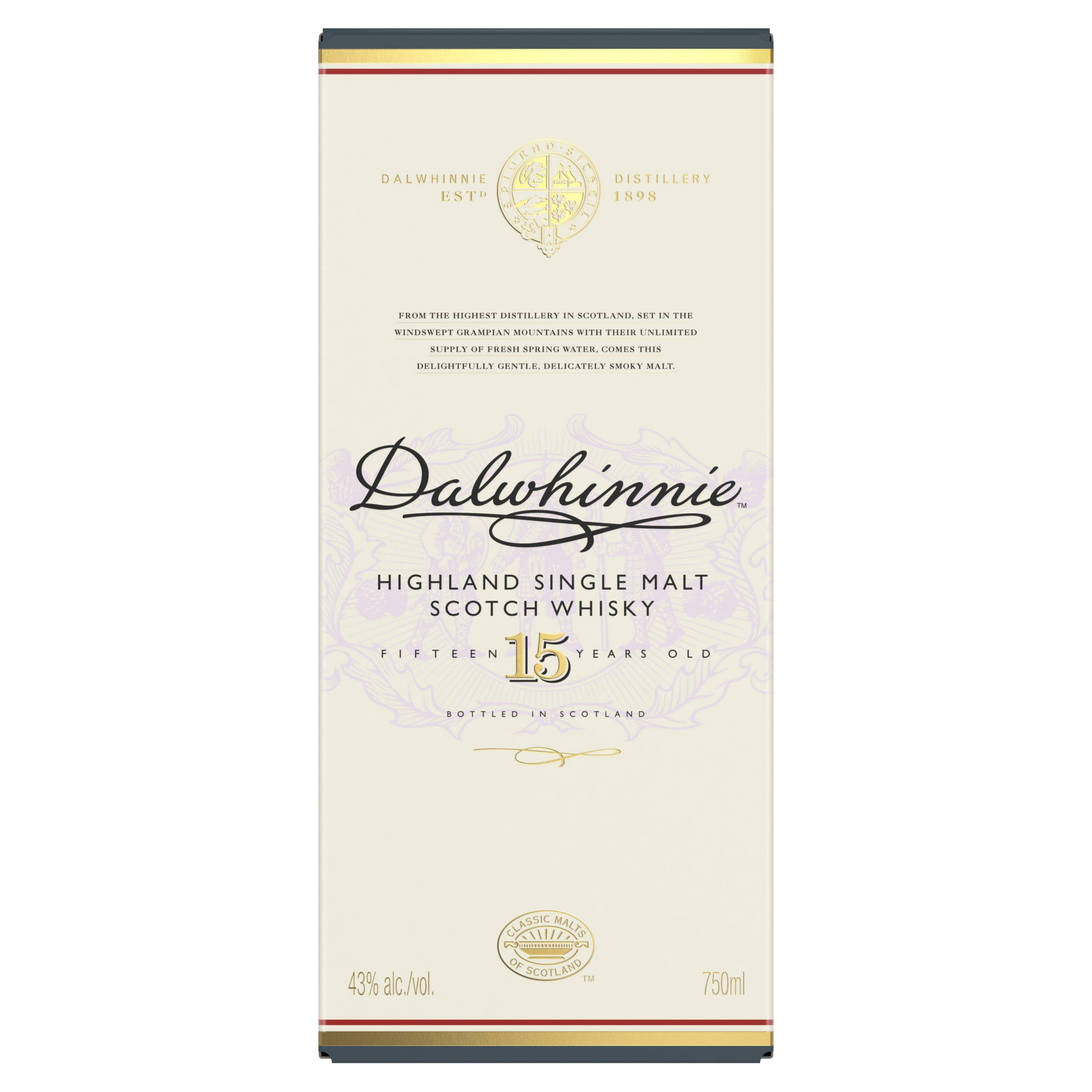 Dalwhinnie 15 Year Old Single Malt Scotch Whisky, 750 mL, 43% ABV