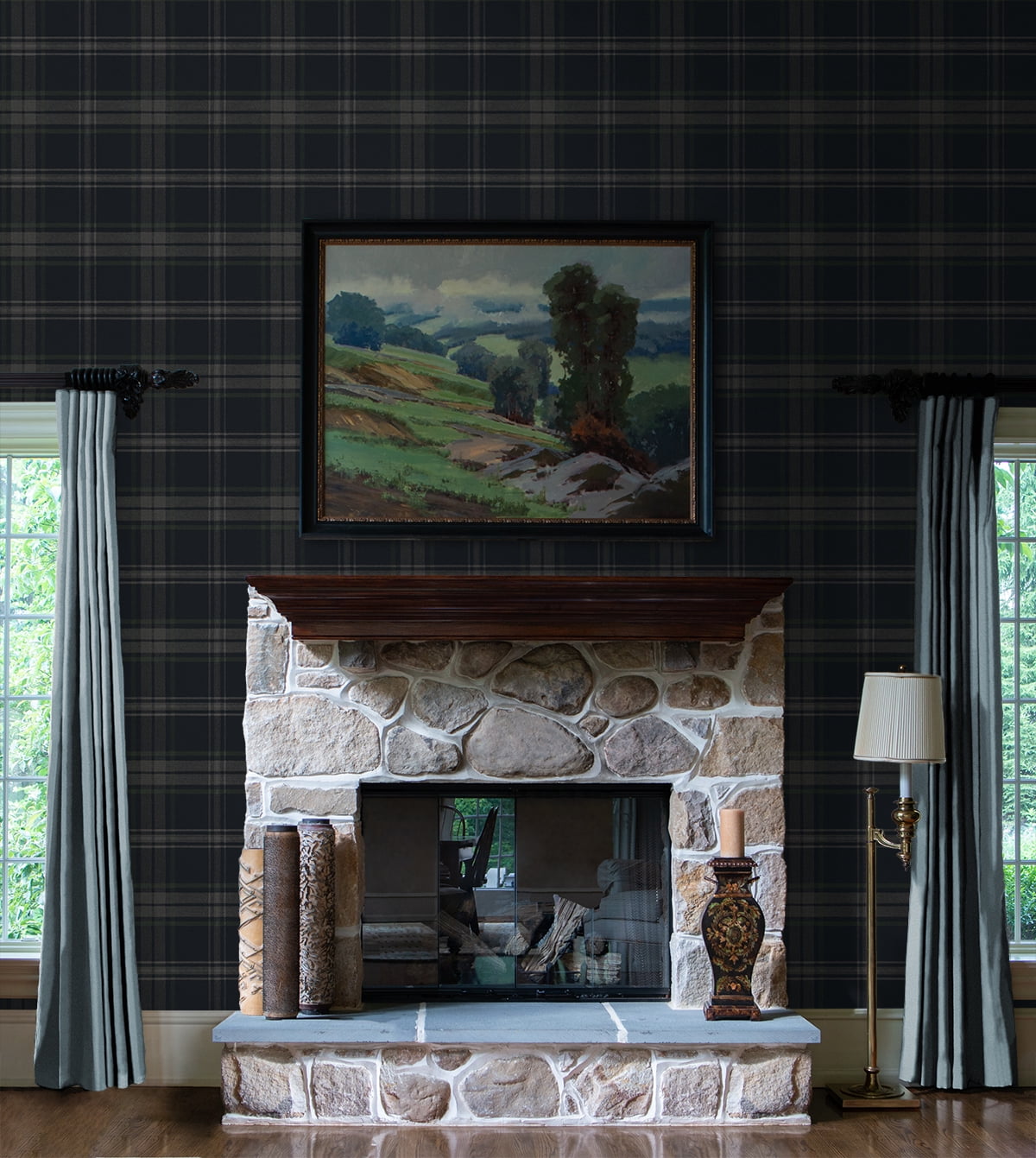 Seabrook Designs Dark Blue & Evergreen Dellabrooke Plaid Prepasted Wallpaper - 20.5 in. W x 33 ft. L Roll