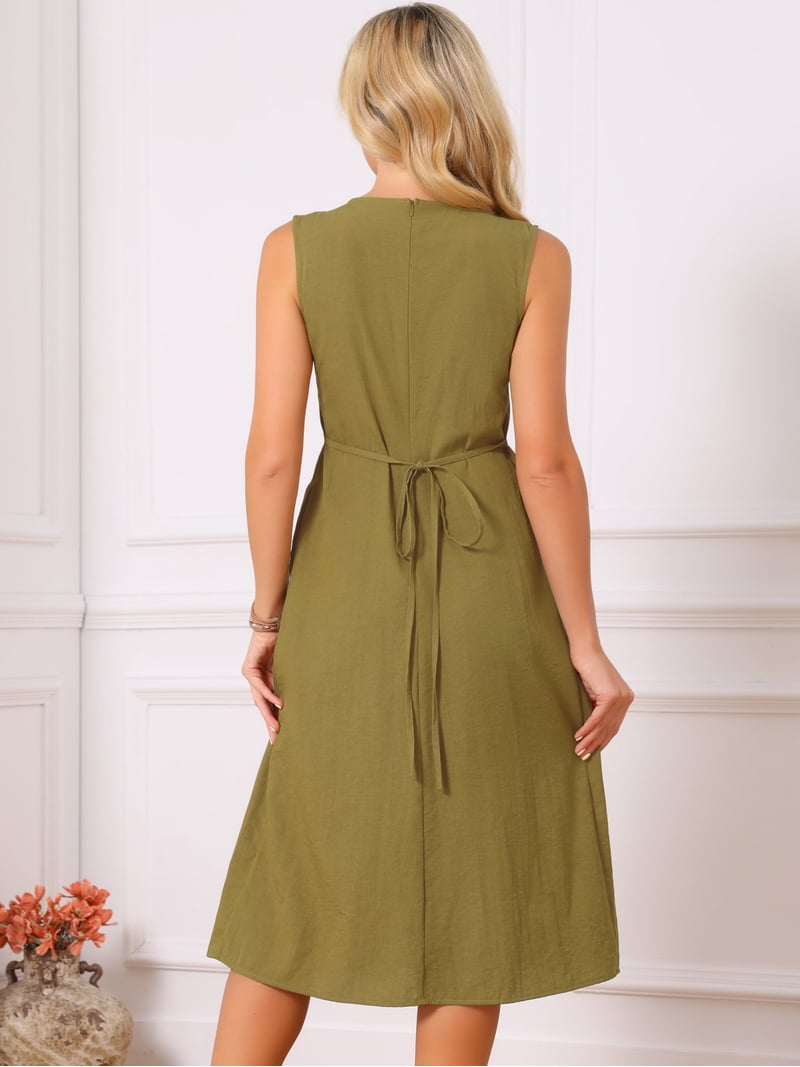 olive pleated midi dress Emma Olive Green Pleated Midi Dress
