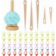 thumbnail image 1 of Soporte de madera para hilo con 50 agujas de tejer de ojo grande de madera y marcadores de puntos de plástico con cierre para tejer, hacer ganchillo y coser., 1 of 6