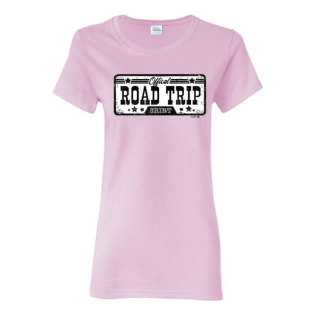 Wild Bobby Official Road Trip Shirt Retro Black and White Humor Women Graphic Tee  Light Pink  X-Large