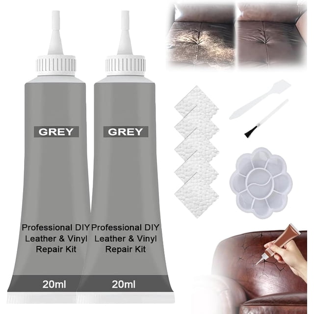 Advanced Leather Repair Gel, Multifunctional Couch and Jacket Repair Kit, Leather Repair Kit for Car Seat Vinyl Repair Kit, Premium Leather Repair Kit for Furniture (Grey*2)