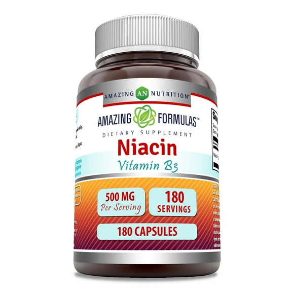 Amazing Formulas Niacin 500 mg 180 Capsules Supplement | Vitamin B3 | Non-GMO | Gluten Free | Made in USA