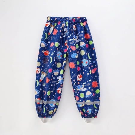 ZHOGXU Kids Toddler Girls Boys Rain Pants Elastic Waist Cartoon Print Lightweight Windproof Comfortable Trousers For Outdoor Activities Navy 5-6 Years