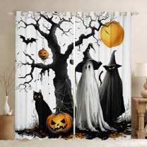Manfei Mystic Western Witch Black Out Curtains, Gothic Halloween Pumpkin Curtains Pack of 2 (42x63 Each), Teens Kids Child Bedroom Curtains, Living Room Curtains Decor