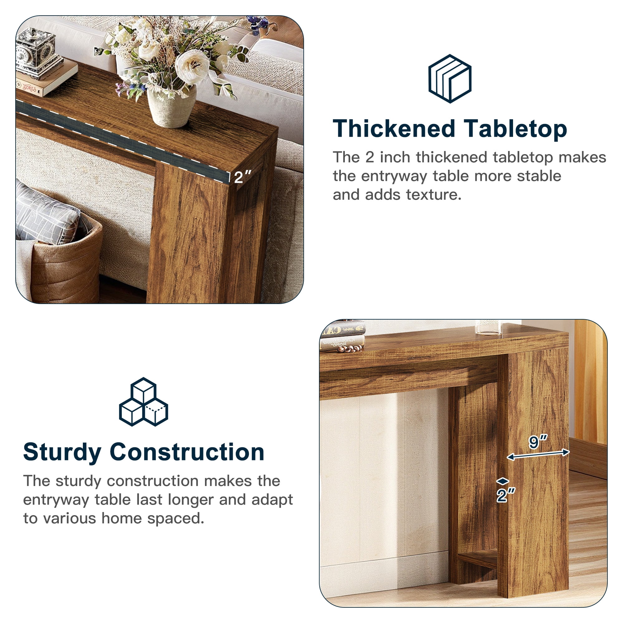 Demi Bonn 70.9" Wood Console Table, Farmhouse Sofa Table Entryway Table with Storage, Foyer Display Table, Rustic Brown