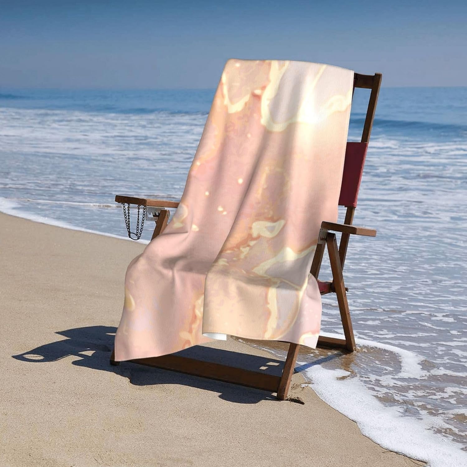 Rose, Peach and Gold Marble Large Beach Towel - Plush Thick Cotton Pool Towel, Adult Beach Towels