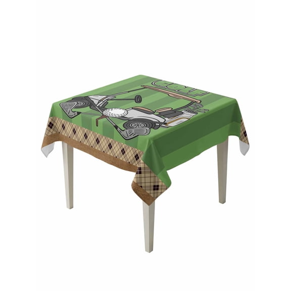Golf Balls Suqare Tablecloth - 60 x 60 Inch, Green Sports Art Truck Brown Lattice Waterproof & StainResistant Tablecloth, Washable Oil-proof Table Cover for Dining/Party/Wedding/Camping/Buffet