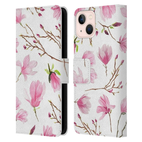 Head Case Designs Officially Licensed Anis Illustration Flower Pattern 2 Magnolia Leather Book Wallet Case Cover Compatible with Apple iPhone 13