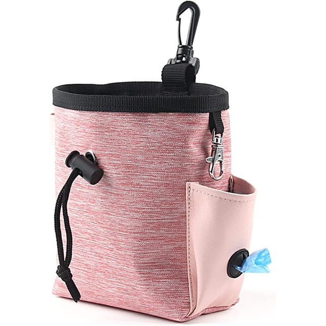 Sac friandise pour Chien, Traiter Chien Taille Pochette Sac Mains Libres, Sac de Dressage pour Animal de Compagnie, avec Cordon, Multifonctionnel, portatif (Rose)