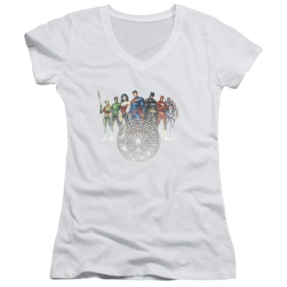 JLA Justice League Circle Crest Junior Women's T-Shirt V-Neck White