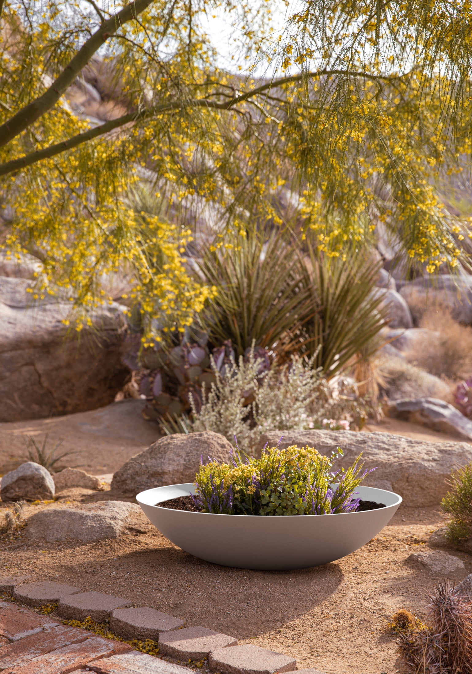 Veradek Mason Series Lane Bowl 32" Plastic-Stone Planter - White