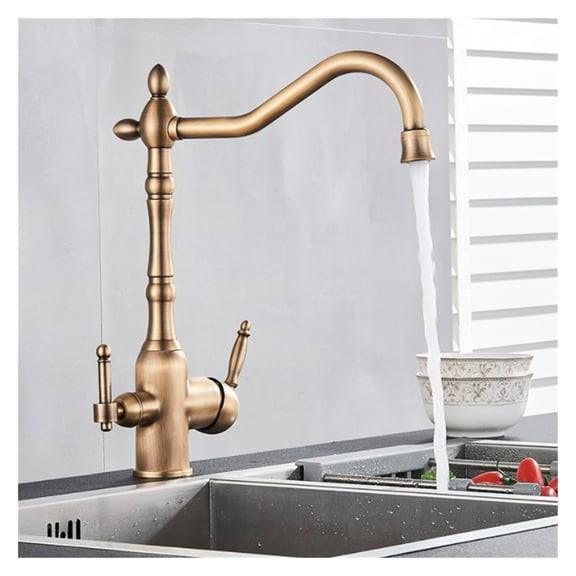 Golden Luxury Kitchen Pure Water Sink Faucet Two Ceramic Handles Water Purification Hot and Cold Water Mixer Taps Deck Mounted ,Effortless Installation