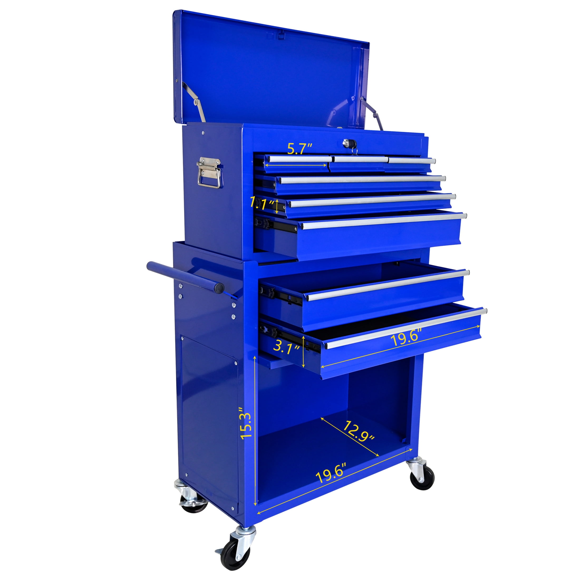 Noble House Heavy-Duty Rolling Tool Chest, 8-Drawer Steel Storage Box Organizer with Detachable Box, Blue