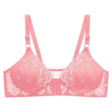 

Cathalem Sports Bra Seamless Womens Underwear Front Buckle Embroidered Underwear Gathered Thin Cotton One Shoulder Sports Bra Top Underwear Pink 85