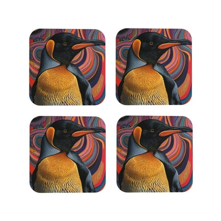 

Naloa Abstract Pattern Penguin Coasters for Set of 4 - PU Leather Coasters Coasters for Table Cup Tea Coffee Beer Decorative for Kitchen Homedecor (Round)