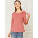 thumbnail image 3 of INSPIRE CHIC Blusa Trabajo Elegante De Punto Cuello Pajarita Mangas 3/4 Ajustado Para Mujeres Rojo Polvoriento S, 3 of 6