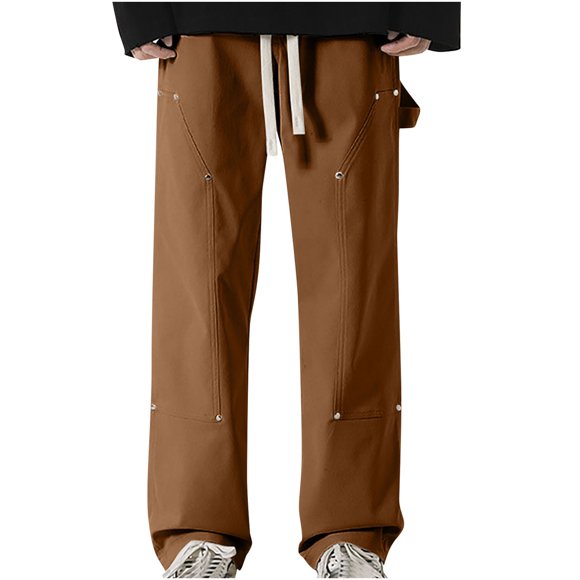 YUTK Mens Cargo Pants on Clearance Men's Summer Pocket Drawstring Casual Pocket Pants Brown 3Xl