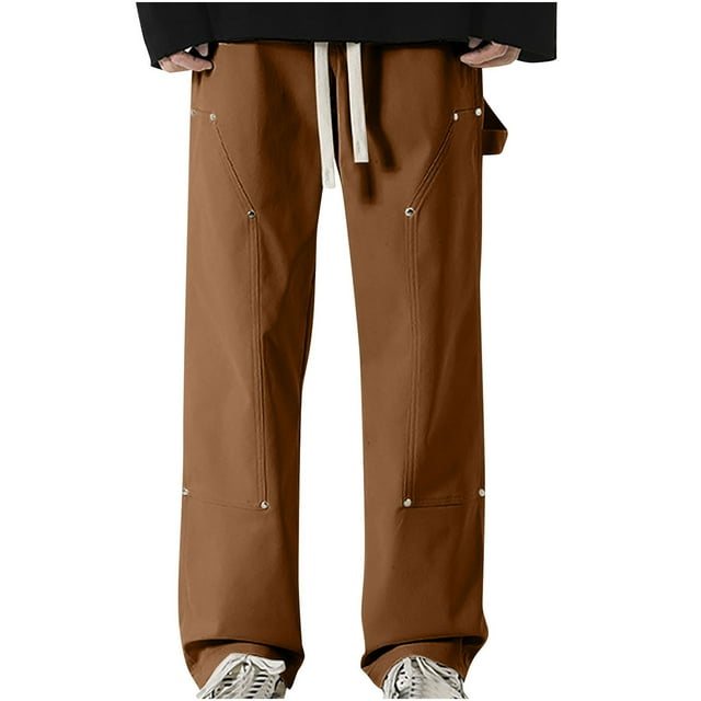 RXIRUCGD Men's Summer Pocket Drawstring Casual Pocket Pants, Brown, Size: S