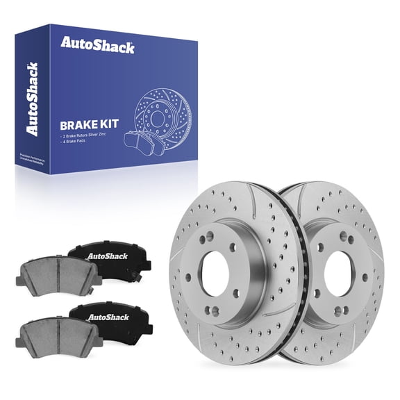 AutoShack Front Vented Drilled & Slotted Silver Zinc Coated Brake Rotors   Ceramic Pads 6-PC Brake Kit Replacement for 2017-2018 Kia Forte 2016-2017 Hyundai Veloster SilverShield Pro 11.02" (280 mm)