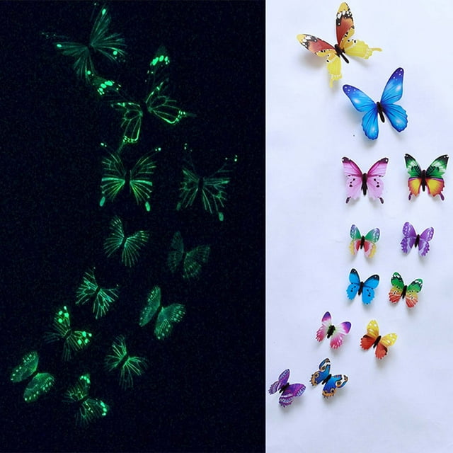 Fiudx Pegatinas de Pared de Mariposas Luminosas, 12 Unidades, Diseño Magnético, Fáciles de Aplicar En Superficies Lisas, Decoración para Sala de Estar, Dormitorio U Oficina, Material de Pvc, Tamaños