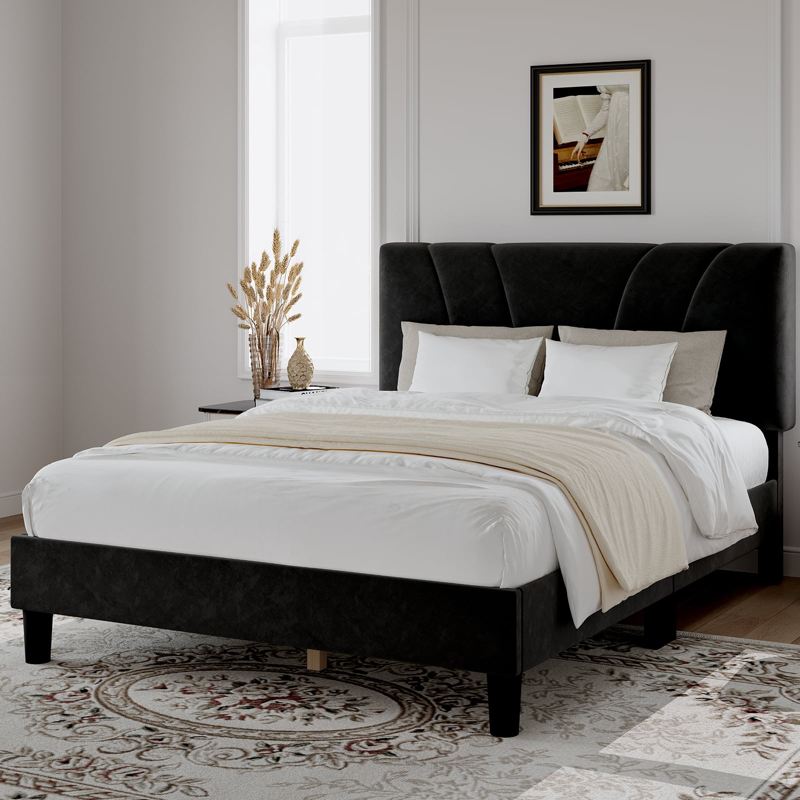 Novilla Full Bed Frame Upholstered Platform Full Size Bed Frame with Adjustable Headboard, Strong Weight Capacity, No Box Spring Needed, Easy Assembly, Black
