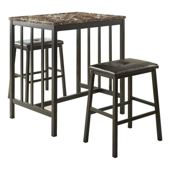 Kingfisher Lane 3 Piece Faux Marble Top Counter Height Dining Set in Black