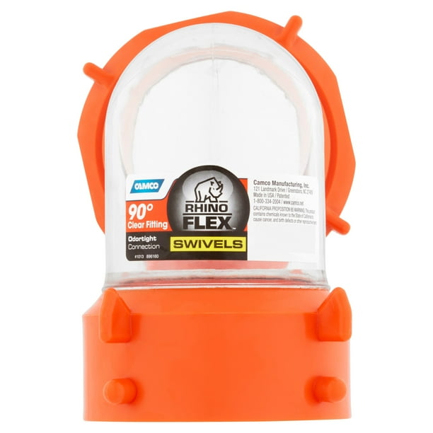 Camco 39858 RhinoFLEX Clear 90 Degree Sewer Hose Swivel Fitting for RV