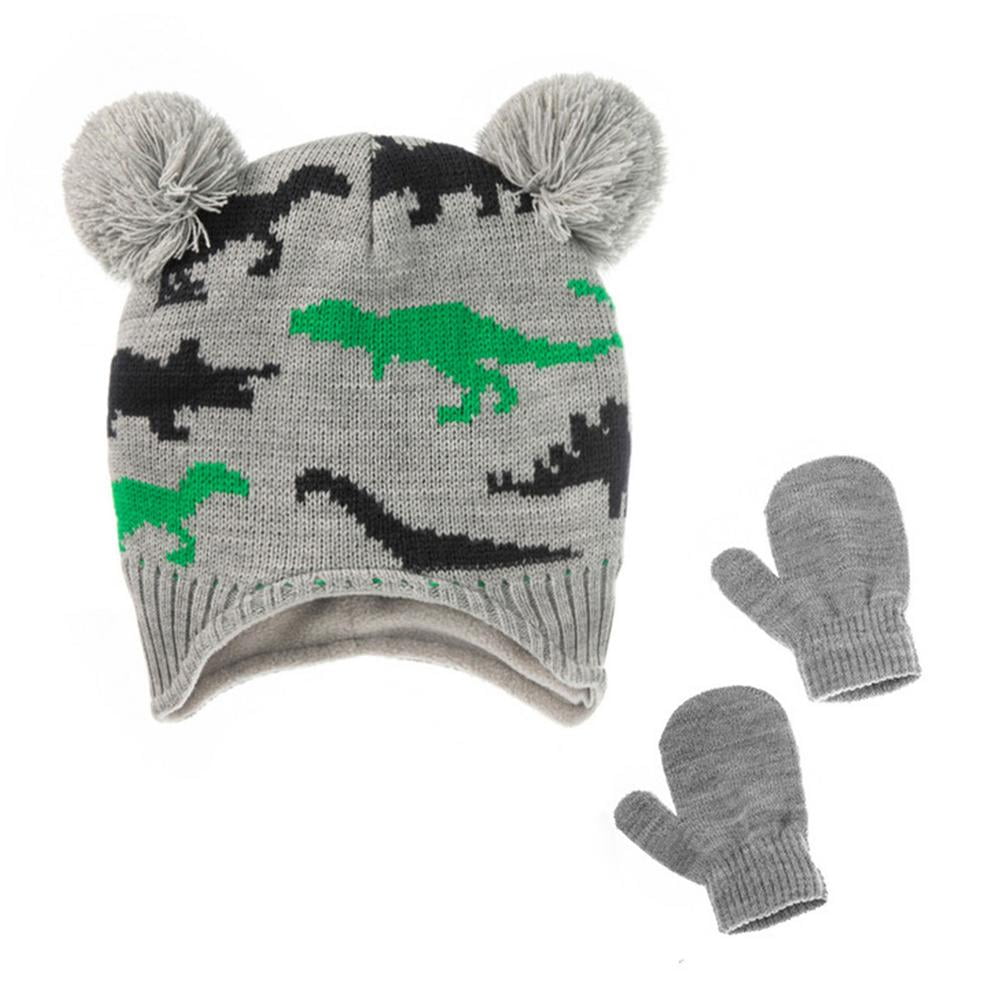 Dinosaur Beanie Fleece Hat and Mitten 