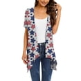 thumbnail image 1 of Lenago Summer Plus Size Tops for Women Casual Spring Women Casual Printed Short Sleeve Cardigans Drape Open Front Lightweight Summer High Low Hem Tops 4th of July Outfits for Women, 1 of 4