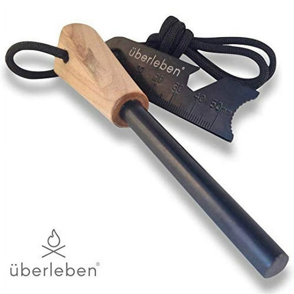 berleben Znden Allume-feu / Acier de Feu Bushcraft de 5/16?, 3/8? Ou 1/2? d'Épaisseur avec Manche en Bois Fait à la Main / 12 000-20 000 Frappes / Tige Ferro Traditionnelle de Survie / Cordon de Cou / Pro 3/8 Pouces