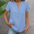 thumbnail image 2 of Hecho para Más Camisa Mujeres Cuello en V Suelto Ajuste Botón Sólido Abajo Blusas Manga Larga Casual Tops de Verano, 2 of 9