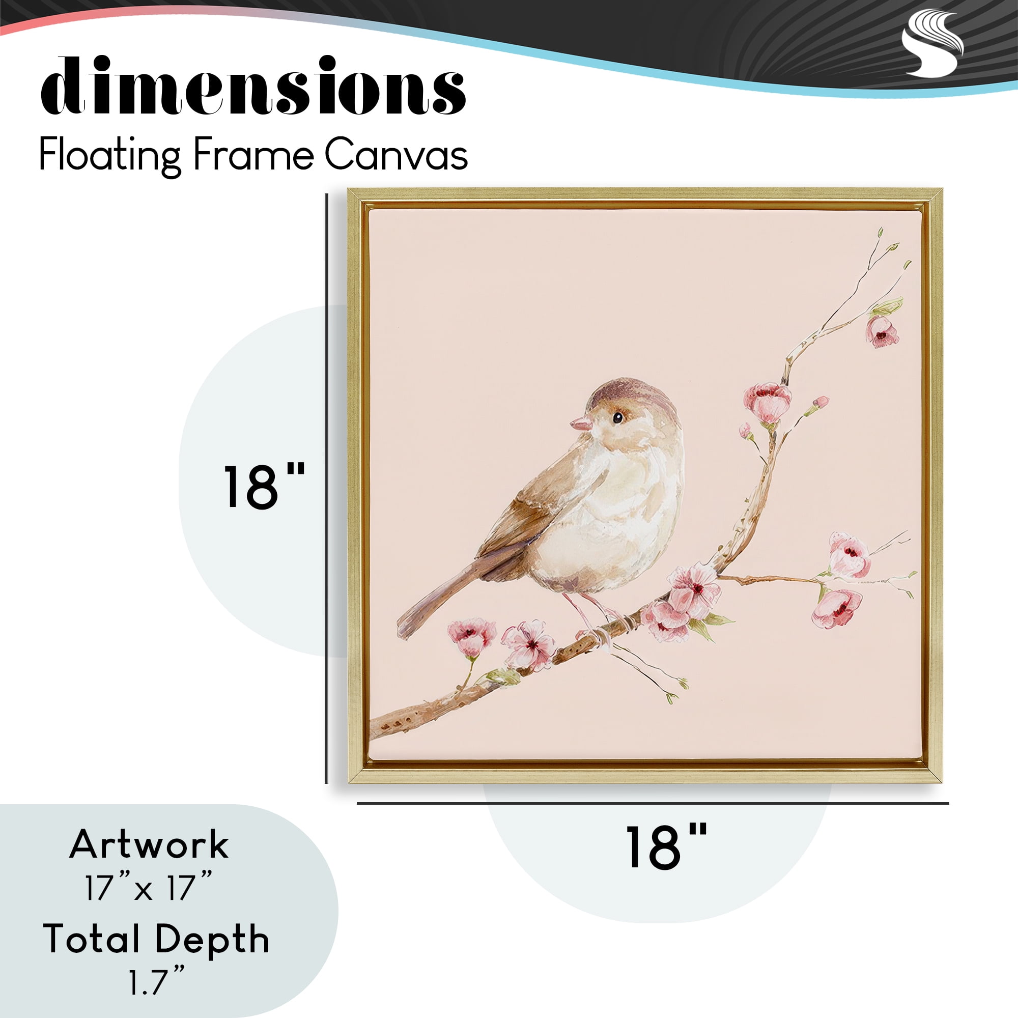 Sweet Brown Bird Perched Gold Framed Floater Canvas Wall Art, design by Lisa Wehmeyer
