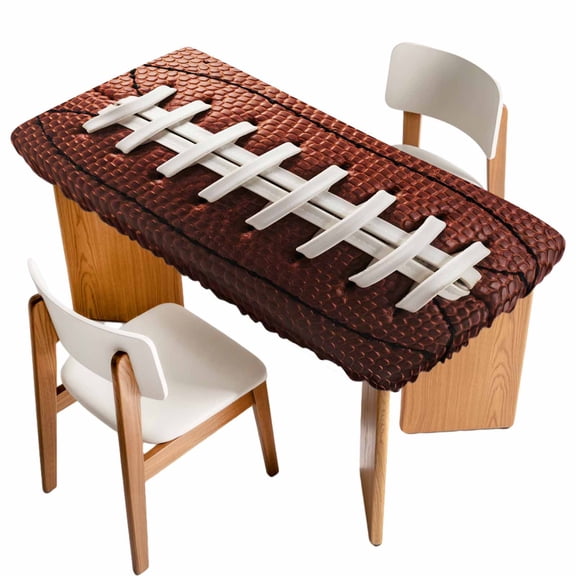 American Football Laces Table Cloths for 6 Foot Rectangle Tables, Classic Rugby Sports Patio Waterproof Elastic Fitted Tablecloths, Washable Rectangular Table Cover for Camping