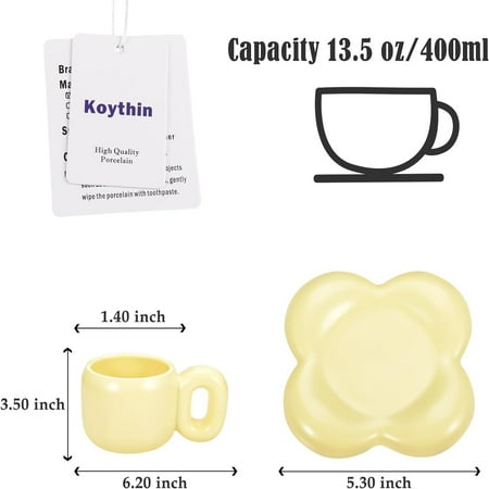 

XGZHPJZ Creative and Cute Flower Shape Ceramic Coffee Mug with Saucer Set Fat Handle Cup Saucer for Office and Home Use Microwave and Dishwasher Safe 13.5 oz/400 ml Capacity Perfect f