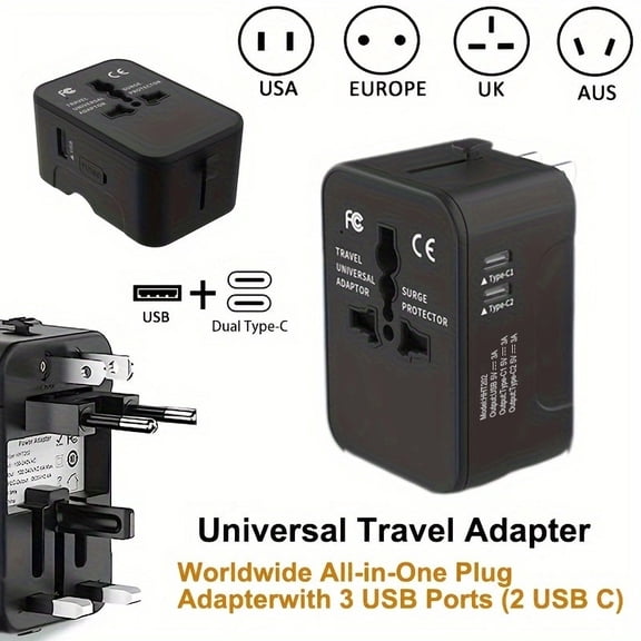 (LK-LTD)--Travel Adapter Worldwide All In One International Power Adapter Universal Adapter Plug With 2.1A Dual USB Charging Ports For Asia Europe UK AUS And USA**--( hg5;l')